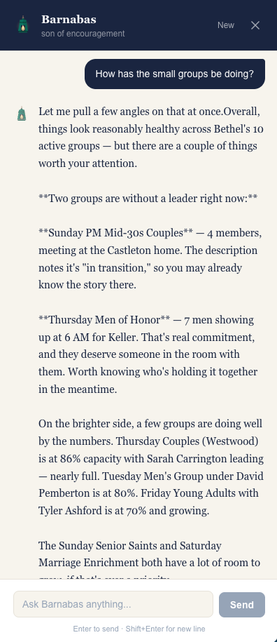 Barnabas conversation: How are we doing in our small groups?