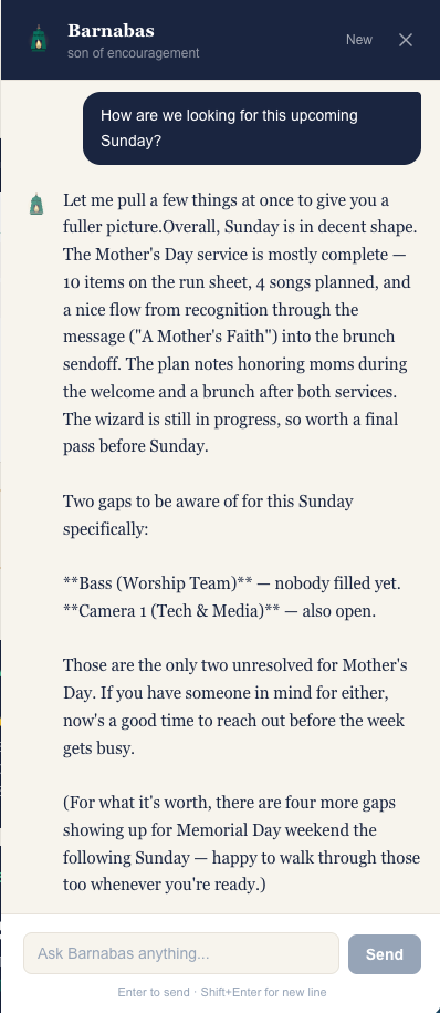 Barnabas conversation: How are we looking for this upcoming Sunday?